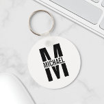 Personalised Monogram and Name Keychain<br><div class="desc">Personalised Monogram and Name Gifts
featuring personalised monogram in black bold modern sans serif font style with box of name in the middle of monogram.

Perfect as father's day gifts for dad,  gifts for grandfather,  husband,  groom,  best man,  groomsmen and more.</div>
