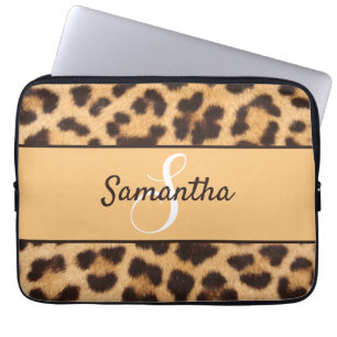 Personalised Monogram and Name Leopard Spots Print Laptop Sleeve
