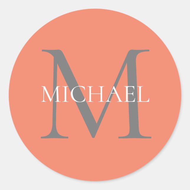 Personalised Monogram and Name Light Pink Classic Round Sticker (Front)