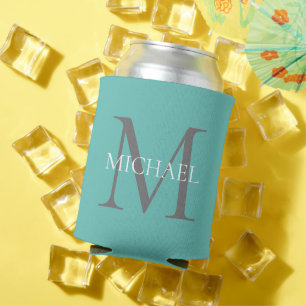 Personalised Monogram and Name Light Teal Can Cooler