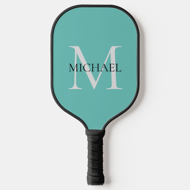 Personalised Monogram and Name Light Teal Pickleball Paddle (Front)