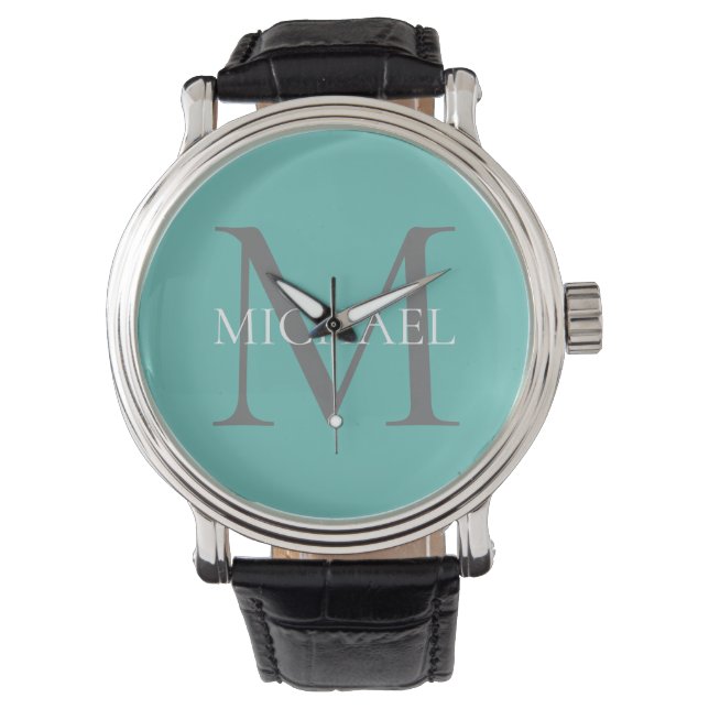 Personalised Monogram and Name Light Teal Watch (Front)