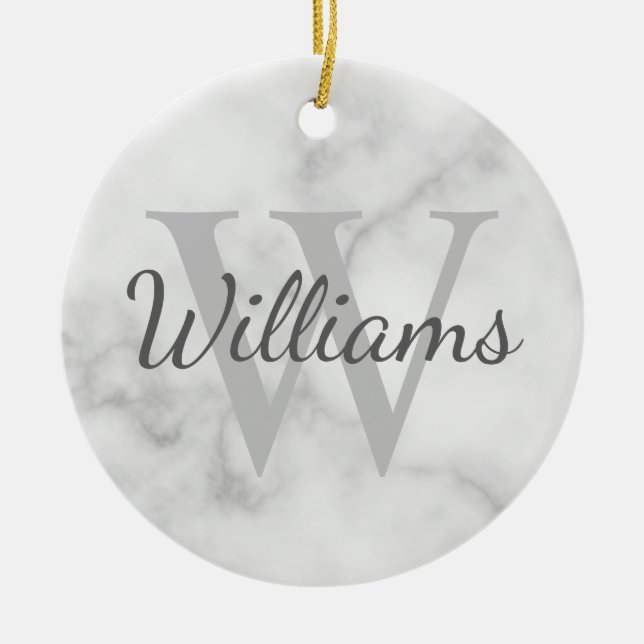 Personalised Monogram and Name Marble Look Ceramic Tree Decoration (Front)