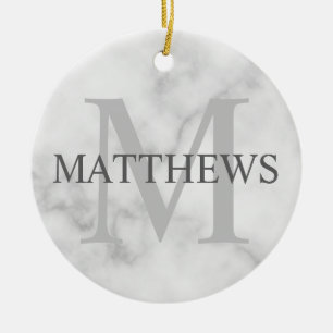 Personalised Monogram and Name Marble Look Ceramic Tree Decoration