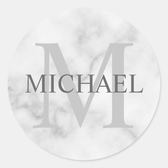 Personalised Monogram and Name Marble Look Classic Round Sticker (Front)