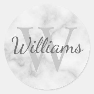 Personalised Monogram and Name Marble Look Classic Round Sticker