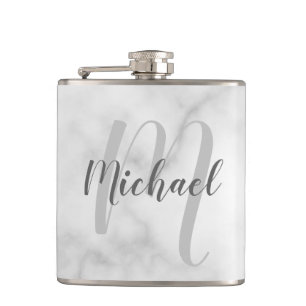 Personalised Monogram and Name Marble look Hip Flask