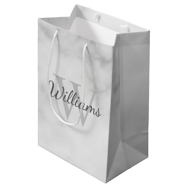 Personalised Monogram and Name Marble Look Medium Gift Bag (Front Angled)