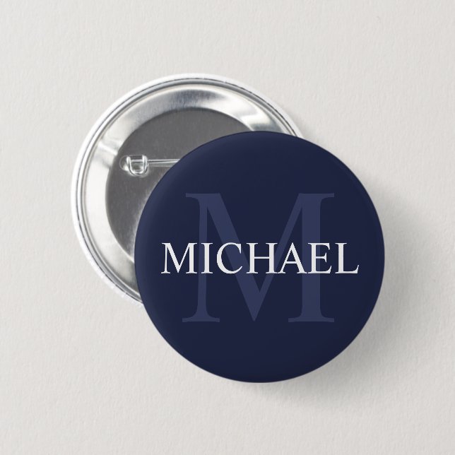 Personalised Monogram and Name Navy Blue 6 Cm Round Badge (Front & Back)