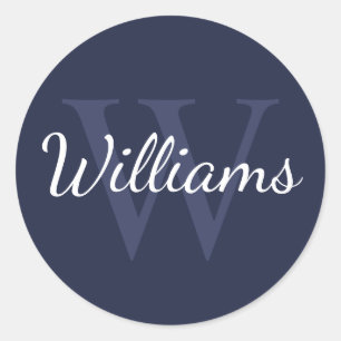 Personalised Monogram and Name Navy Blue Classic Round Sticker