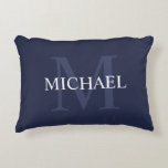 Personalised Monogram and Name Navy Blue Decorative Cushion<br><div class="desc">Personalised Monogram and Name Gift
features personalised name in white and monogram in light navy blue as background,  in classic serif font style,  
on navy blue background.

Perfect as holiday gift,  family reunion favours,  housewarming gift,  wedding gift and gift for any special occasions.</div>