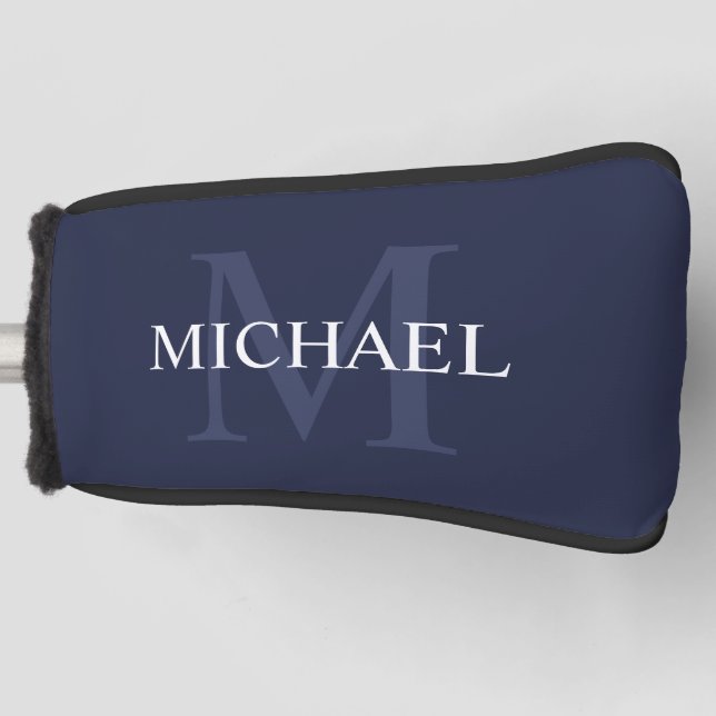 Personalised Monogram and Name Navy Blue Golf Head Cover (Front)