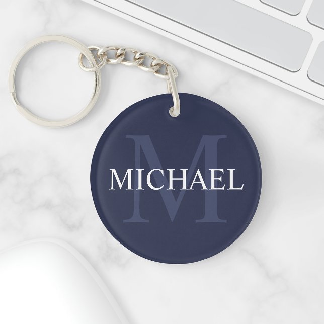 Personalised Monogram and Name Navy Blue Key Ring (Creator Uploaded)