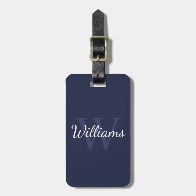 Personalised Monogram and Name Navy Blue Luggage Tag (Front Vertical)