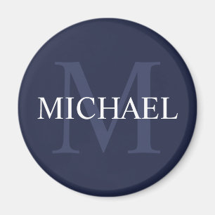Personalised Monogram and Name Navy Blue Magnet
