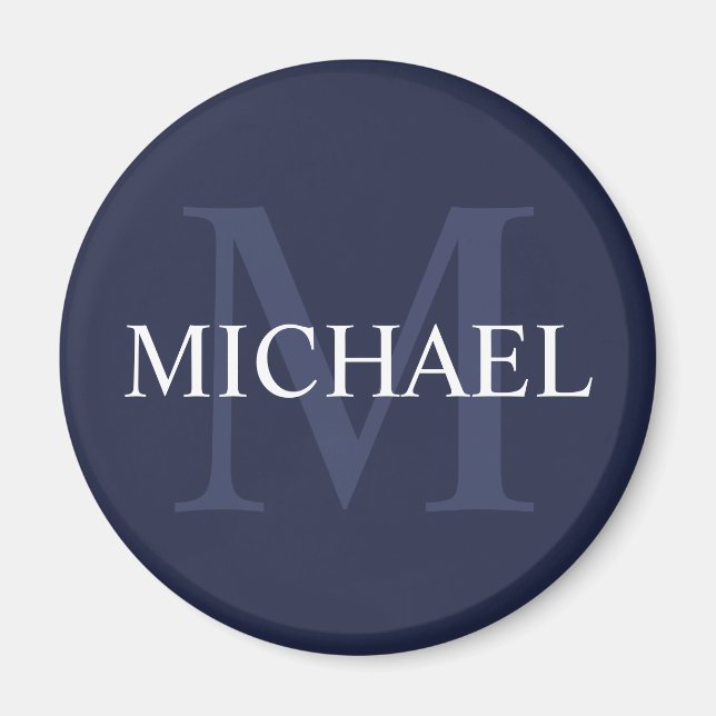 Personalised Monogram and Name Navy Blue Magnet (Front)