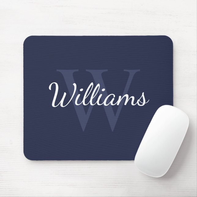 Personalised Monogram and Name Navy Blue Mouse Pad (With Mouse)