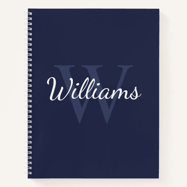 Personalised Monogram and Name Navy Blue Notebook (Front)