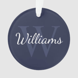 Personalised Monogram and Name Navy Blue Ornament