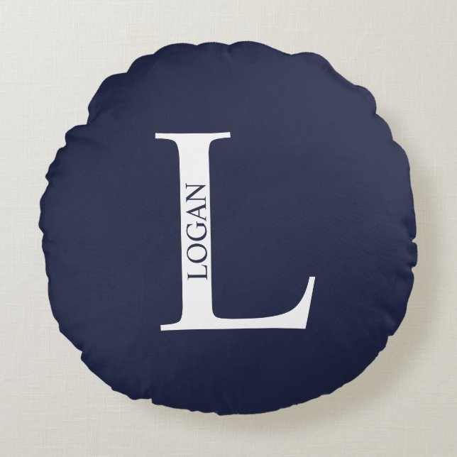 Personalised Monogram and Name Round Pillow (Front)