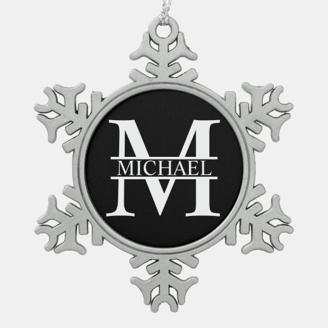 Personalised Monogram and Name Snowflake Pewter Christmas Ornament (Front)