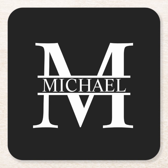 Personalised Monogram and Name Square Paper Coaster (Front)