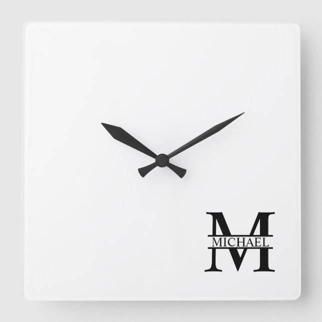 Personalised Monogram and Name Square Wall Clock (Front)