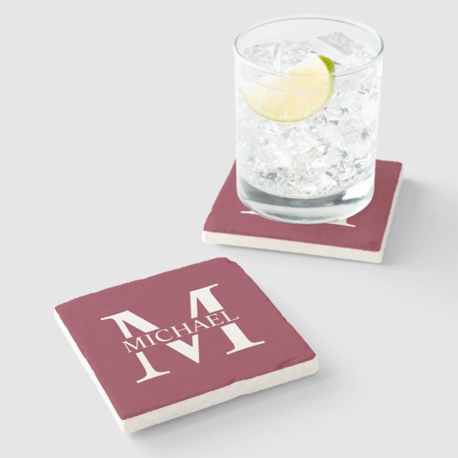 Personalised Monogram and Name Stone Coaster (Side)