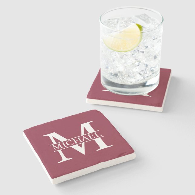 Personalised Monogram and Name Stone Coaster (Side)