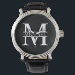 Personalised Monogram and Name Watch<br><div class="desc">Personalised Monogram and Name Gifts
featuring personalised monogram and name in classic serif font style.

Perfect as father's day gifts for dad,  gifts for grandfather,  husband,  groom,  best man,  groomsmen and more.</div>