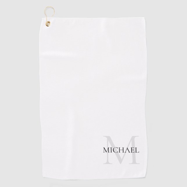 Personalised Monogram and Name White Golf Towel (Front)