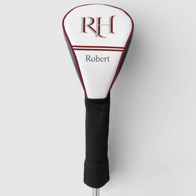 Personalised Monogram and Name White Grey Red Golf Head Cover (Front)