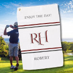 Personalised Monogram and Name White Grey Red Golf Towel<br><div class="desc">This sophisticated design feature unique two-colour lettering for the Monogram. That is a part of what makes this almost one-of-a kind -- for yourself or as a special gift. White with red and grey lettering with a custom monogram and First name -- makes this special and unique. Perfect as father's...</div>