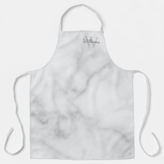 Personalised Monogram and Name White Marble Apron (Front)