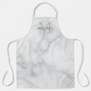 Personalised Monogram and Name White Marble Apron
