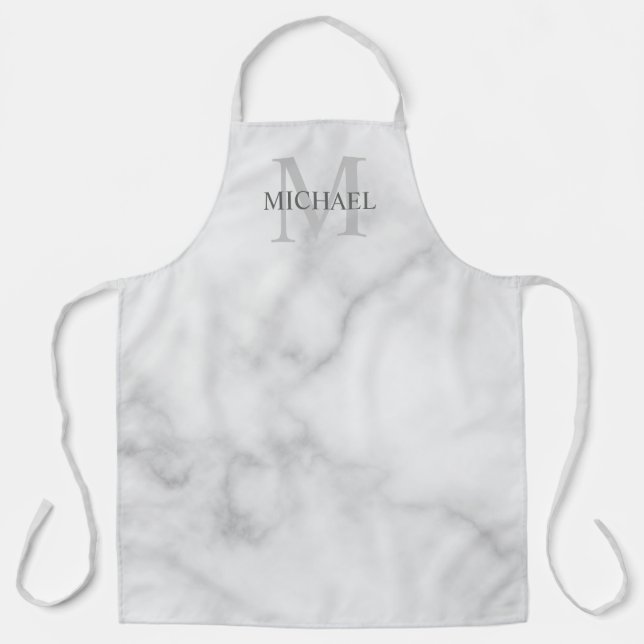 Personalised Monogram and Name White Marble Apron (Front)