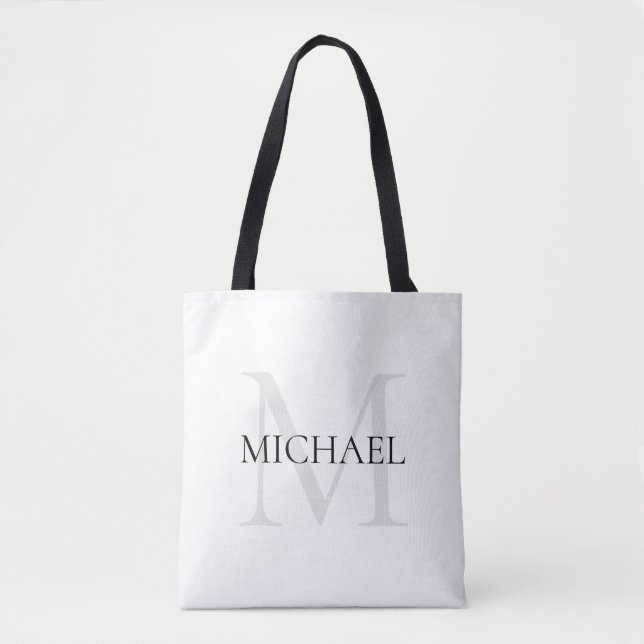 Personalised Monogram and Name White Tote Bag (Front)