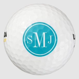 Personalised Monogram and Scuba Blue Frame Golf Balls