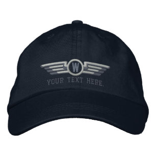 Personalised Monogram Aviation Laurels Pilot Wings Embroidered Hat