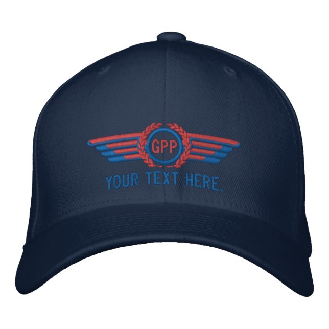 Personalised Monogram Aviation Laurels Pilot Wings Embroidered Hat (Front)