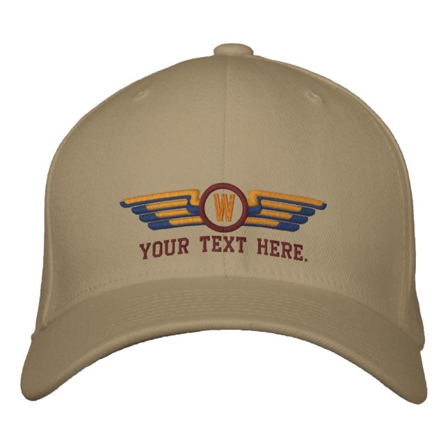 Personalised Monogram Aviation Laurels Pilot Wings Embroidered Hat (Front)