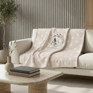 Personalised Monogram Beige Polka Dot Throw Gift Fleece Blanket