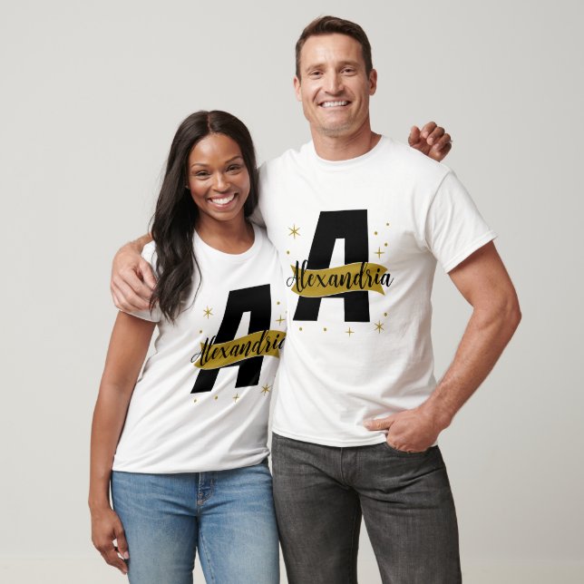 Personalised Monogram Black and Gold Matching T-Shirt (Unisex)
