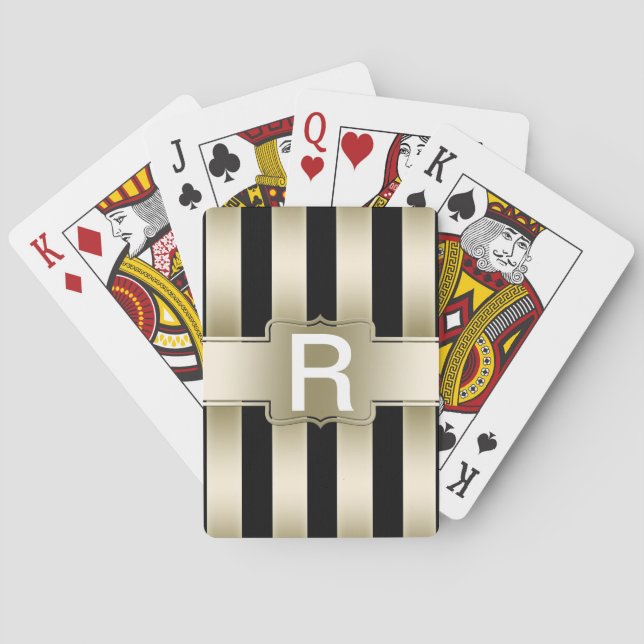 Personalised Monogram | Black and Gold Stripes Playing Cards (Back)