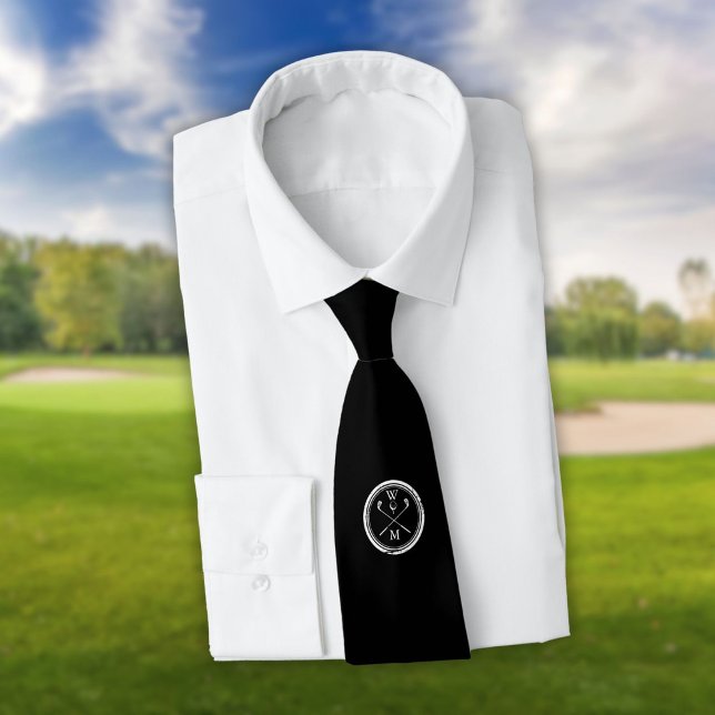 Personalised  Monogram Black And White Golf Tie (Personalized Monogram Black And White Golf Neck Tie)