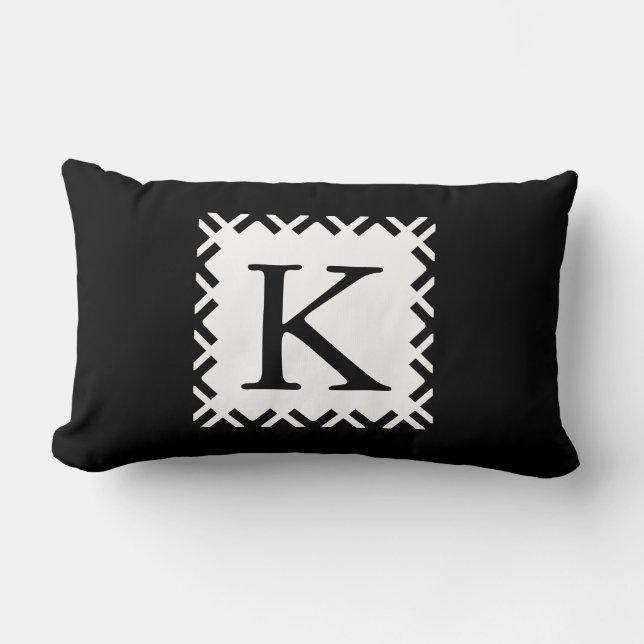 Personalised Monogram Black and White Lumbar Cushion (Front)