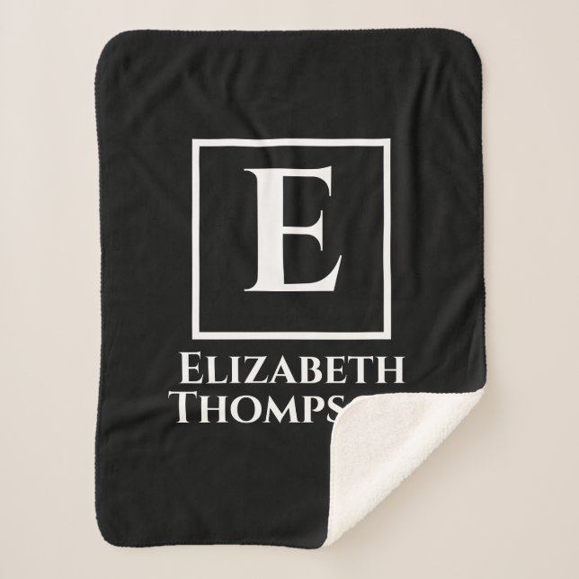 Personalised Monogram Black and White Minimalist Sherpa Blanket (Front)