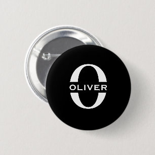 Personalised Monogram Black And White Name 6 Cm Round Badge