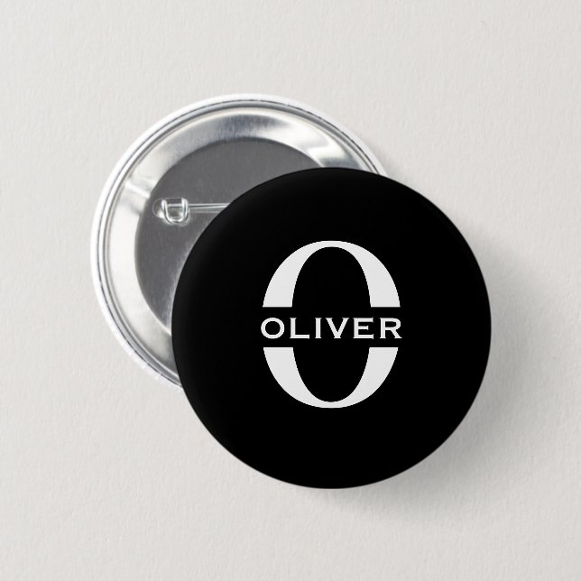 Personalised Monogram Black And White Name 6 Cm Round Badge (Front & Back)