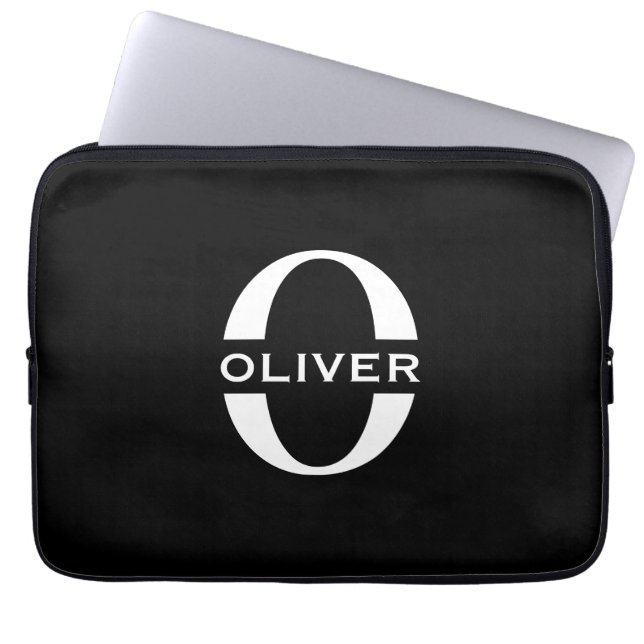 Personalised Monogram Black And White Name Laptop Sleeve (Front)